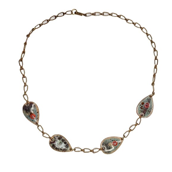 Vintage Enamel Copper Fish Lure Necklace Blue Red Boho Artsy Handmade16-19" - Picture 2 of 3